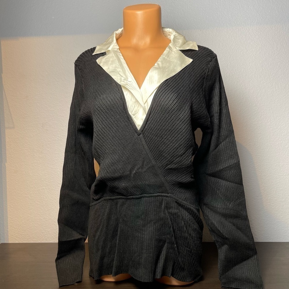 Alfani Layered Look Knit and Silk Top (H20)